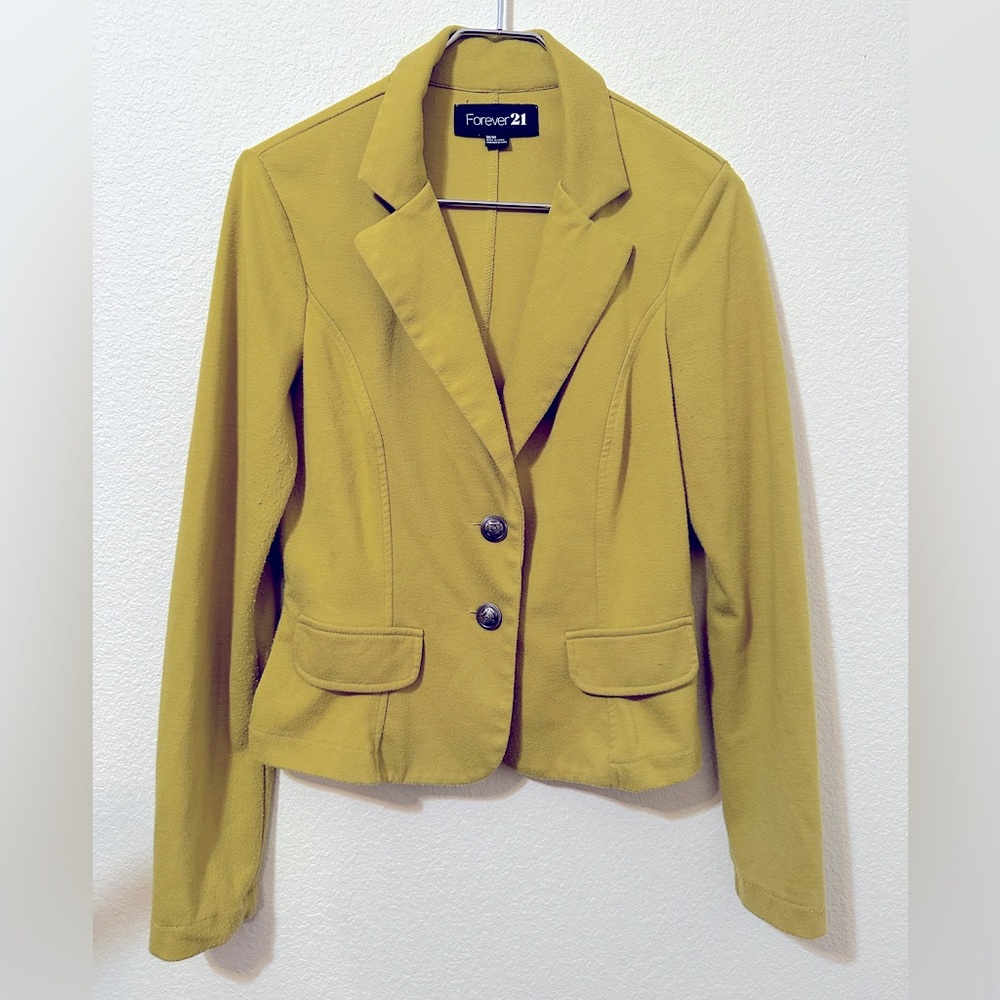 FOREVER 21 Chartreuse Polyester Blend Blazer Jacket